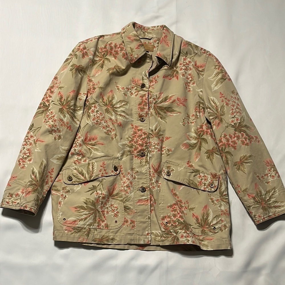 JONES NEW YORK SIGNATURE CANVAS JACKET KHAKI TROPICAL PRINT, SIZE L